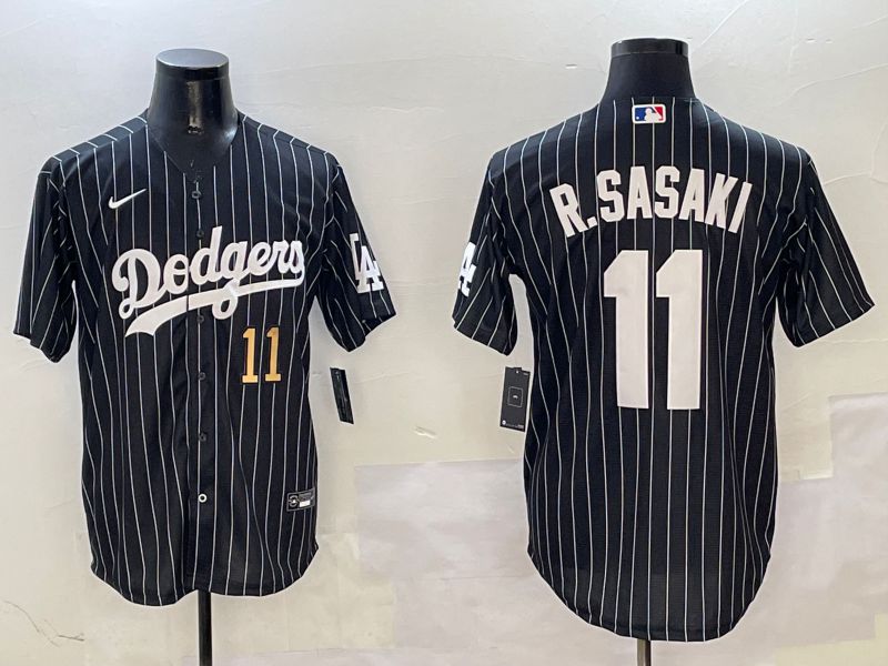 Men Los Angeles Dodgers 11 R.Sasaki Black Stripe Jointly Name 2025 Nike MLB Jersey style 11